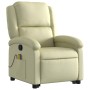 Sillón reclinable de masaje elevable cuero auténtico crema