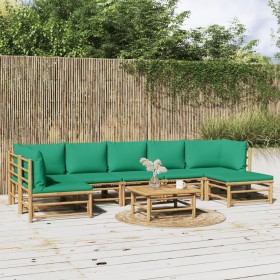 8-teiliges Gartenmöbel-Set aus Bambus mit grünen Kissen von vidaXL, Gartensets - Ref: Foro24-3155174, Preis: 637,57 €, Rabatt: %
