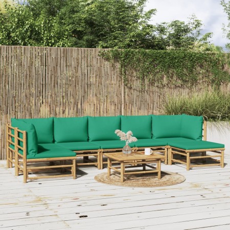 Set de muebles de jardín 8 piezas bambú con cojines verde de vidaXL, Conjuntos de jardín - Ref: Foro24-3155174, Precio: 637,5...