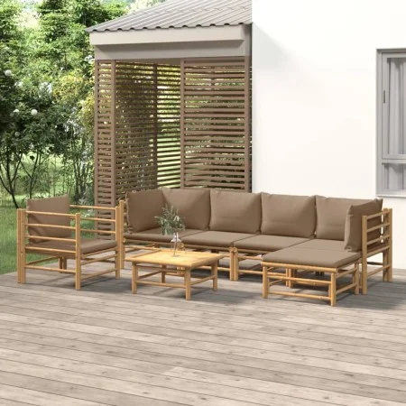 7-teiliges Gartenmöbel-Set aus Bambus mit taupegrauen Kissen von vidaXL, Gartensets - Ref: Foro24-3155117, Preis: 757,36 €, R...