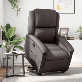 Sillón reclinable eléctrico pie cuero auténtico marrón oscuro Sillón reclinable eléctrico pie cuero auténtico marrón oscuro