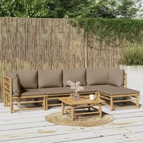 6-teiliges Gartenmöbel-Set aus Bambus mit taupegrauen Kissen von vidaXL, Gartensets - Ref: Foro24-3155136, Preis: 622,69 €, R...