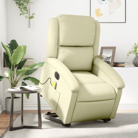 Sillón reclinable masaje eléctrico de pie cuero auténtico crema Sillón reclinable masaje eléctrico de pie cuero auténtico crema
