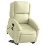 Sillón reclinable masaje eléctrico de pie cuero auténtico crema