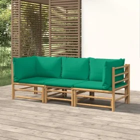 3-piece bamboo garden furniture set with green cushions by vidaXL, Garden sets - Ref: Foro24-3155151, Price: 263,44 €, Discou...