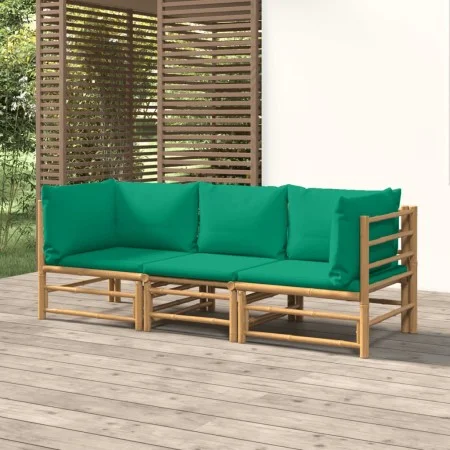 Set de muebles de jardín 3 piezas bambú con cojines verde de vidaXL, Conjuntos de jardín - Ref: Foro24-3155151, Precio: 262,6...