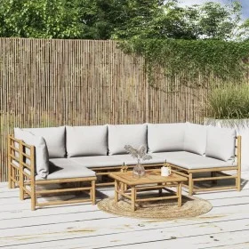Garden furniture set 7 pieces bamboo and light gray cushions by vidaXL, Garden sets - Ref: Foro24-3155102, Price: 692,20 €, D...