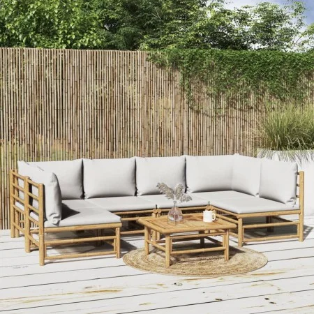 Garden furniture set 7 pieces bamboo and light gray cushions by vidaXL, Garden sets - Ref: Foro24-3155102, Price: 704,87 €, D...