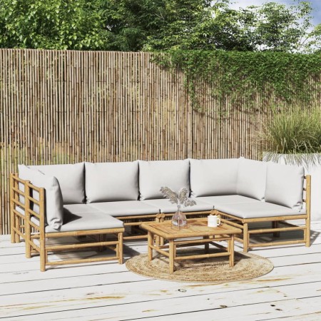 Gartenmöbel-Set 7-teilig aus Bambus und hellgrauen Kissen von vidaXL, Gartensets - Ref: Foro24-3155102, Preis: 711,82 €, Raba...
