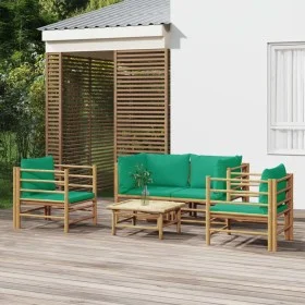 5-teiliges Gartenmöbel-Set aus Bambus mit grünen Kissen von vidaXL, Gartensets - Ref: Foro24-3155153, Preis: 406,49 €, Rabatt: %