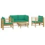 Set de muebles de jardín 5 piezas bambú con cojines verde de vidaXL, Conjuntos de jardín - Ref: Foro24-3155153, Precio: 404,9...
