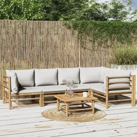 6-teiliges Gartenmöbel-Set aus Bambus mit hellgrauen Kissen von vidaXL, Gartensets - Ref: Foro24-3155105, Preis: 556,56 €, Ra...
