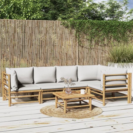 6-teiliges Gartenmöbel-Set aus Bambus mit hellgrauen Kissen von vidaXL, Gartensets - Ref: Foro24-3155105, Preis: 598,26 €, Ra...