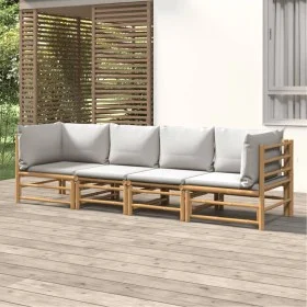 4-piece garden furniture set bamboo and light gray cushions by vidaXL, Garden sets - Ref: Foro24-3155088, Price: 436,19 €, Di...
