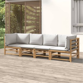 Set de muebles de jardín 4 piezas bambú y cojines gris claro de vidaXL, Conjuntos de jardín - Ref: Foro24-3155088, Precio: 47...