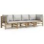 Set de muebles de jardín 4 piezas bambú y cojines gris claro de vidaXL, Conjuntos de jardín - Ref: Foro24-3155088, Precio: 43...