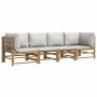 Set de muebles de jardín 4 piezas bambú y cojines gris claro