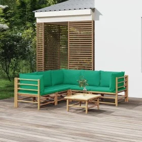 6-teiliges Gartenmöbel-Set aus Bambus mit grünen Kissen von vidaXL, Gartensets - Ref: Foro24-3155156, Preis: 460,50 €, Rabatt: %