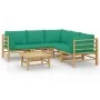 Set de muebles de jardín 6 piezas bambú con cojines verde de vidaXL, Conjuntos de jardín - Ref: Foro24-3155156, Precio: 460,4...
