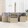 Conjunto de sofá de jardín con cojín 7 pcs Beige Poliratán