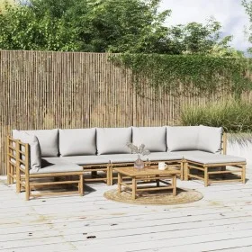 8-teiliges Gartenmöbel-Set Bambus und Kissen hellgrau von vidaXL, Gartensets - Ref: Foro24-3155110, Preis: 785,87 €, Rabatt: %