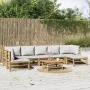 Set de muebles de jardín 8 piezas bambú y cojines gris claro de vidaXL, Conjuntos de jardín - Ref: Foro24-3155110, Precio: 78...