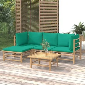 5-teiliges Gartenmöbel-Set aus Bambus mit grünen Kissen von vidaXL, Gartensets - Ref: Foro24-3155146, Preis: 346,00 €, Rabatt: %