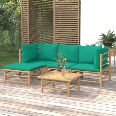 Set de muebles de jardín 5 piezas bambú con cojines verde de vidaXL, Conjuntos de jardín - Ref: Foro24-3155146, Precio: 346,5...