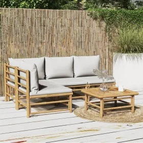 5-piece garden furniture set made of bamboo with light gray cushions by vidaXL, Garden sets - Ref: Foro24-3155106, Price: 485...