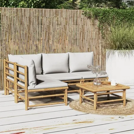 5-piece garden furniture set made of bamboo with light gray cushions by vidaXL, Garden sets - Ref: Foro24-3155106, Price: 485...