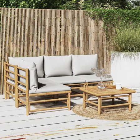 5-teiliges Gartenmöbel-Set Bambus und Kissen hellgrau von vidaXL, Gartensets - Ref: Foro24-3155106, Preis: 500,41 €, Rabatt: %
