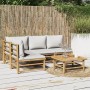 5-teiliges Gartenmöbel-Set Bambus und Kissen hellgrau von vidaXL, Gartensets - Ref: Foro24-3155106, Preis: 500,41 €, Rabatt: %