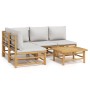 5-teiliges Gartenmöbel-Set Bambus und Kissen hellgrau von vidaXL, Gartensets - Ref: Foro24-3155106, Preis: 500,41 €, Rabatt: %
