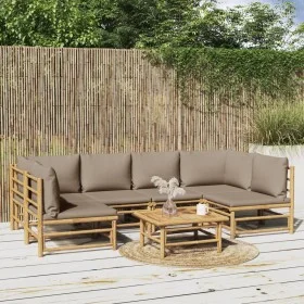 7-piece bamboo garden furniture set with taupe gray cushions by vidaXL, Garden sets - Ref: Foro24-3155134, Price: 859,51 €, D...