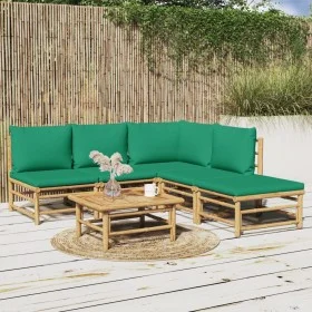 6-teiliges Gartenmöbel-Set Bambus mit grünen Kissen von vidaXL, Gartensets - Ref: Foro24-3155167, Preis: 411,70 €, Rabatt: %