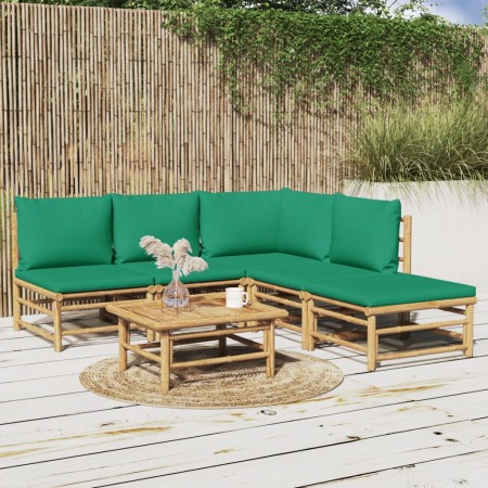 6-teiliges Gartenmöbel-Set Bambus mit grünen Kissen von vidaXL, Gartensets - Ref: Foro24-3155167, Preis: 417,60 €, Rabatt: %