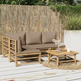 5-piece garden furniture set made of bamboo with gray taupe cushions by vidaXL, Garden sets - Ref: Foro24-3155138, Price: 582...