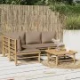 5-teiliges Gartenmöbel-Set Bambus und Kissen taupegrau von vidaXL, Gartensets - Ref: Foro24-3155138, Preis: 584,61 €, Rabatt: %