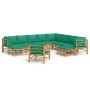 12-teiliges Gartenmöbel-Set aus Bambus mit grünen Kissen von vidaXL, Gartensets - Ref: Foro24-3155162, Preis: 955,21 €, Rabat...