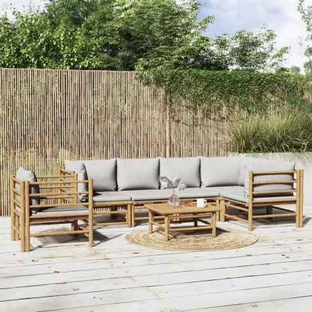 Garden furniture set 7 pieces bamboo and light gray cushions by vidaXL, Garden sets - Ref: Foro24-3155093, Price: 764,65 €, D...