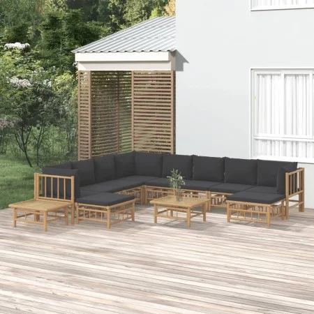 12-teiliges Gartenmöbel-Set aus Bambus mit dunkelgrauen Kissen von vidaXL, Gartensets - Ref: Foro24-3155227, Preis: 1,00 €, R...