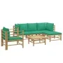Set de muebles de jardín 6 piezas bambú con cojines verde de vidaXL, Conjuntos de jardín - Ref: Foro24-3155147, Precio: 436,1...
