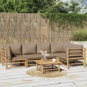 6-piece bamboo garden furniture set with taupe gray cushions by vidaXL, Garden sets - Ref: Foro24-3155137, Price: 659,86 €, D...