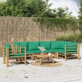 7-piece bamboo garden furniture set with green cushions by vidaXL, Garden sets - Ref: Foro24-3155157, Price: 591,51 €, Discou...