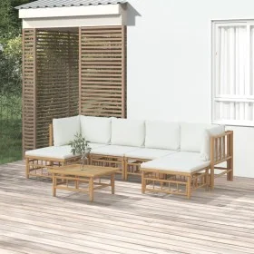 Gartenmöbel-Set 7-teilig aus Bambus und cremeweißen Kissen von vidaXL, Gartensets - Ref: Foro24-3155197, Preis: 689,75 €, Rab...
