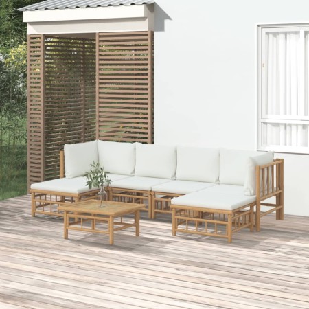 Gartenmöbel-Set 7-teilig aus Bambus und cremeweißen Kissen von vidaXL, Gartensets - Ref: Foro24-3155197, Preis: 706,92 €, Rab...