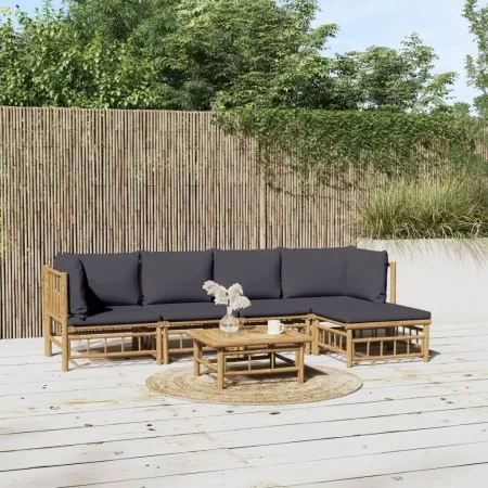 6-teiliges Gartenmöbel-Set aus Bambus mit dunkelgrauen Kissen von vidaXL, Gartensets - Ref: Foro24-3155232, Preis: 499,79 €, ...