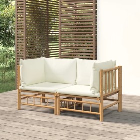 Garden corner sofas 2 pcs bamboo with cream white cushions by vidaXL, Garden sets - Ref: Foro24-3155182, Price: 284,37 €, Dis...