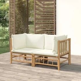 Garden corner sofas 2 pcs bamboo with cream white cushions by vidaXL, Garden sets - Ref: Foro24-3155182, Price: 278,13 €, Dis...