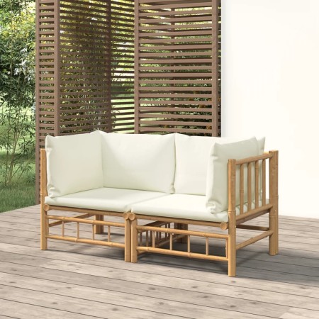 Garten-Ecksofas 2 Stück aus Bambus mit cremeweißen Kissen von vidaXL, Gartensets - Ref: Foro24-3155182, Preis: 284,37 €, Raba...